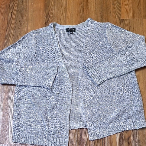 Jones New York Silver Sequin Cardigan - Picture 1 of 8